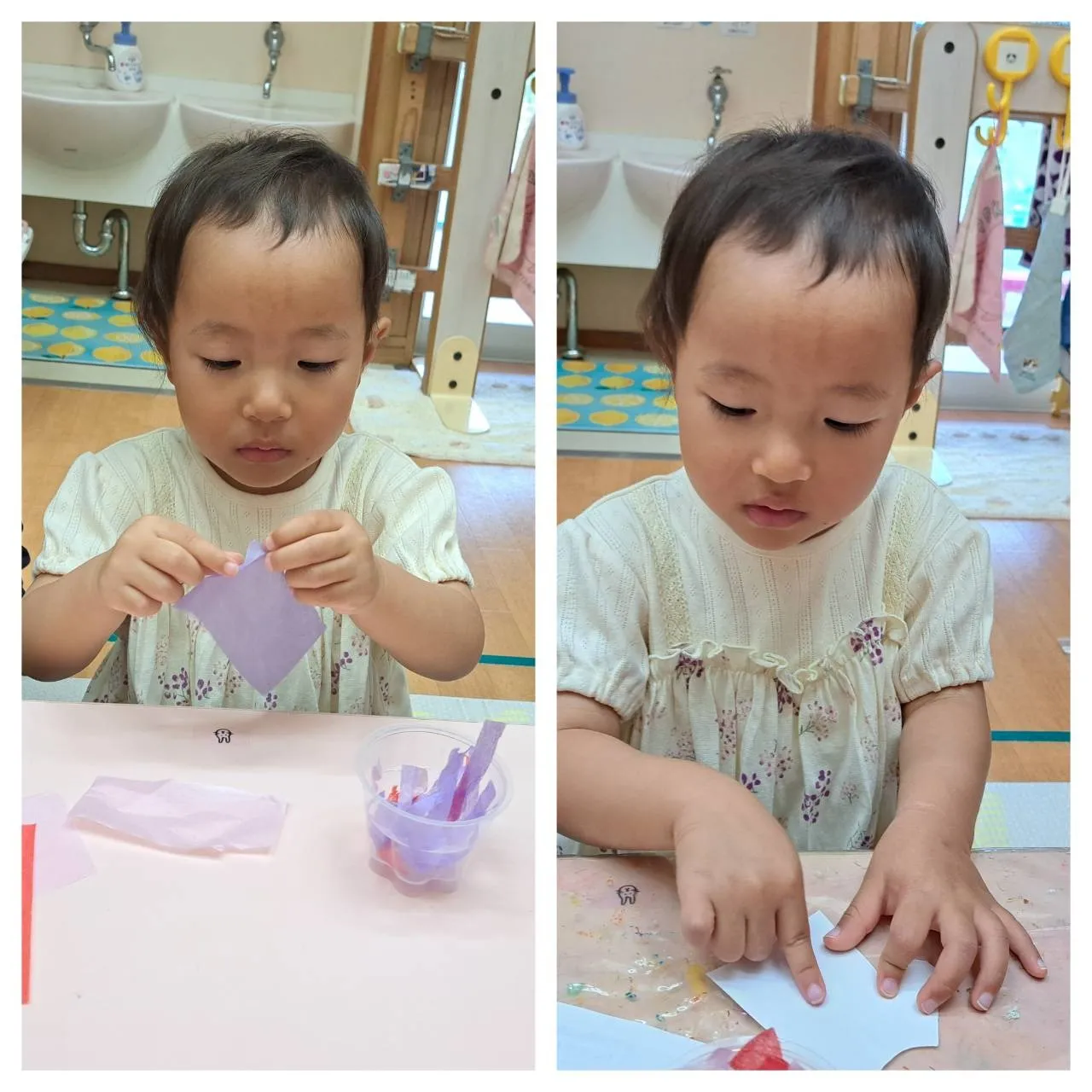 5月の製作、お庭で遊ぼう（りんご組）