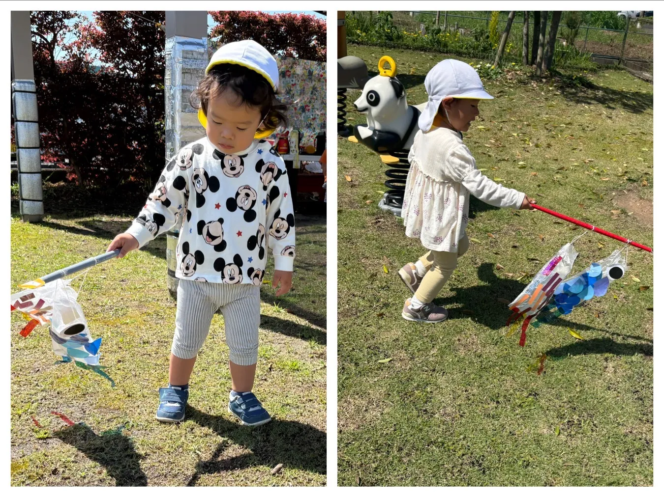 広場でこいのぼりを泳がせよう（りんご組）