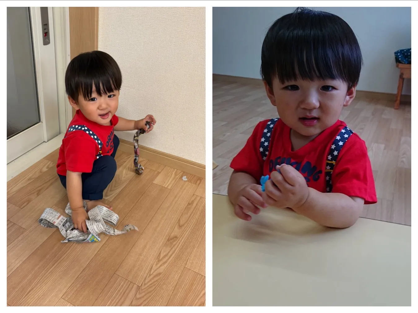 製作遊び・新聞紙遊び（いちご組）