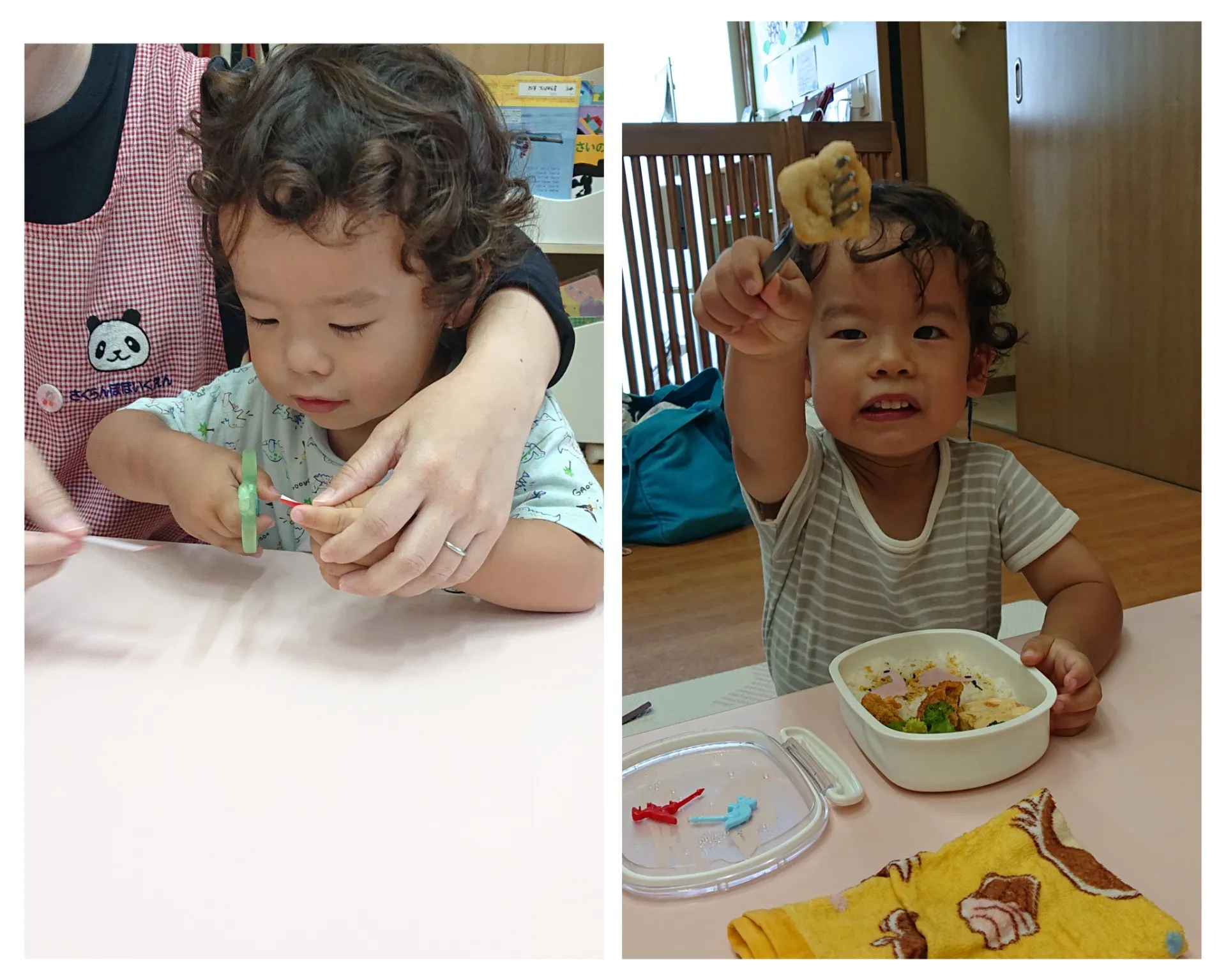 ハサミに挑戦、お弁当の日（りんご組）