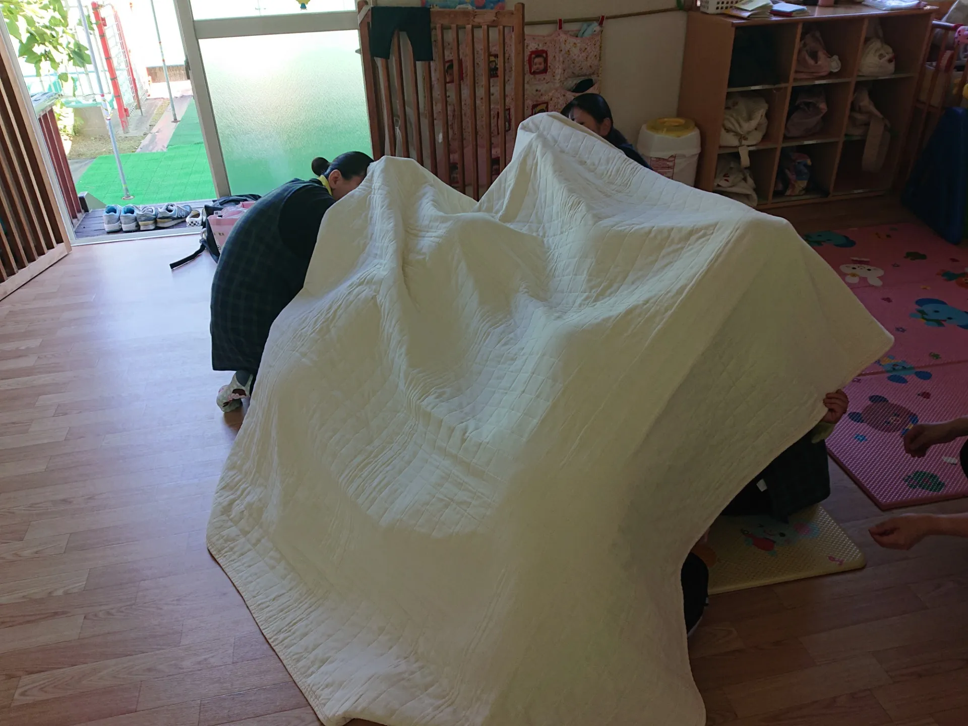 地震の避難訓練（りんご組、いちご組）