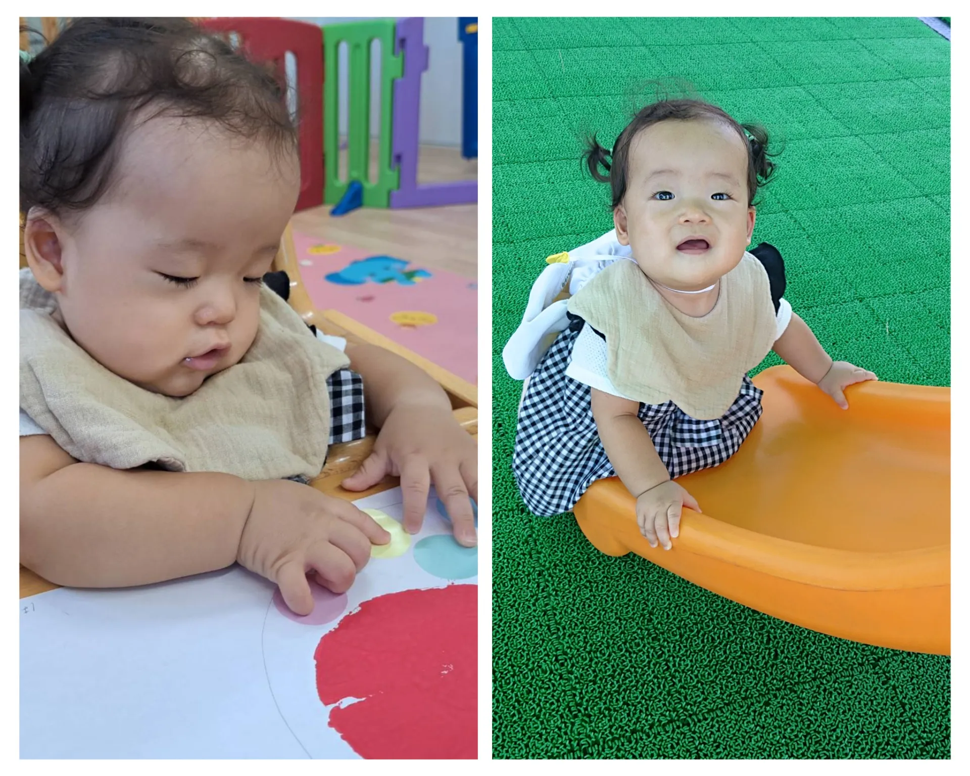 シール貼りをしよう、お庭で遊ぼう（いちご組）