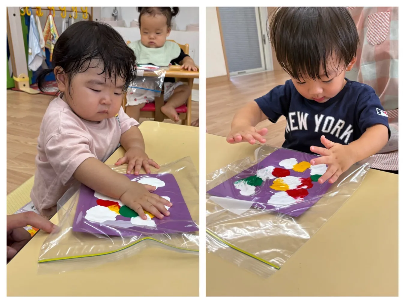 フィンガーペイントを楽しもう！感触遊び（いちご組）