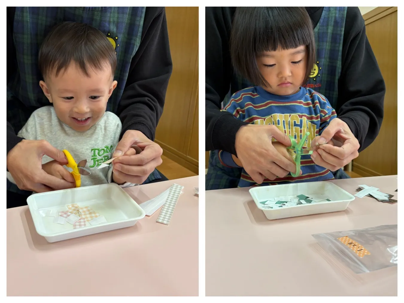 ハサミの一回切りをしてみよう（りんご組）