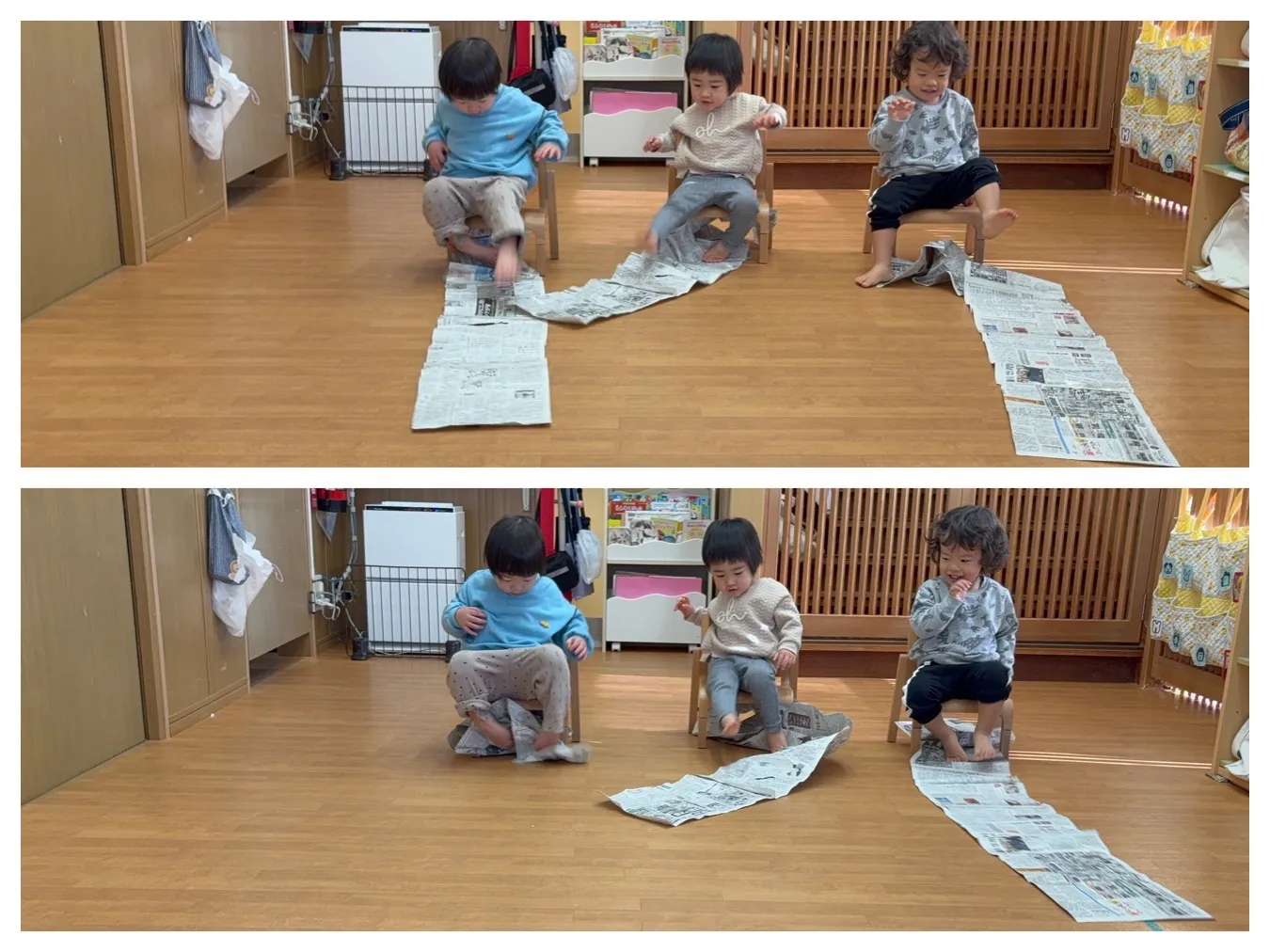 新聞紙遊びを楽しもう（りんご組）