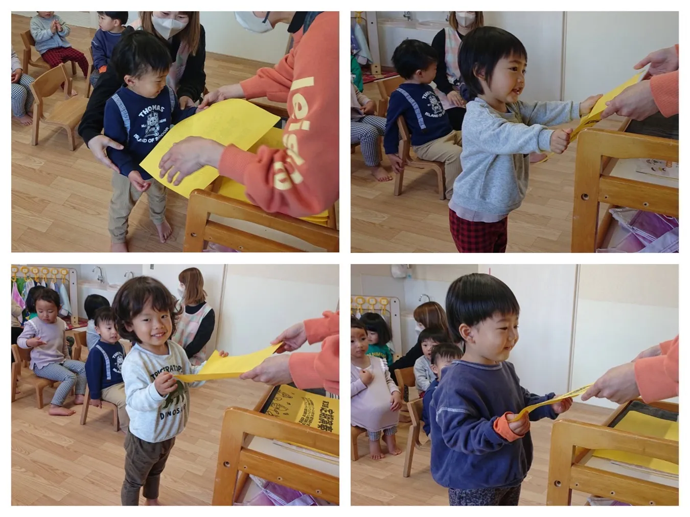 修了式の練習・シェイクアウト訓練（いちご組・りんご組）