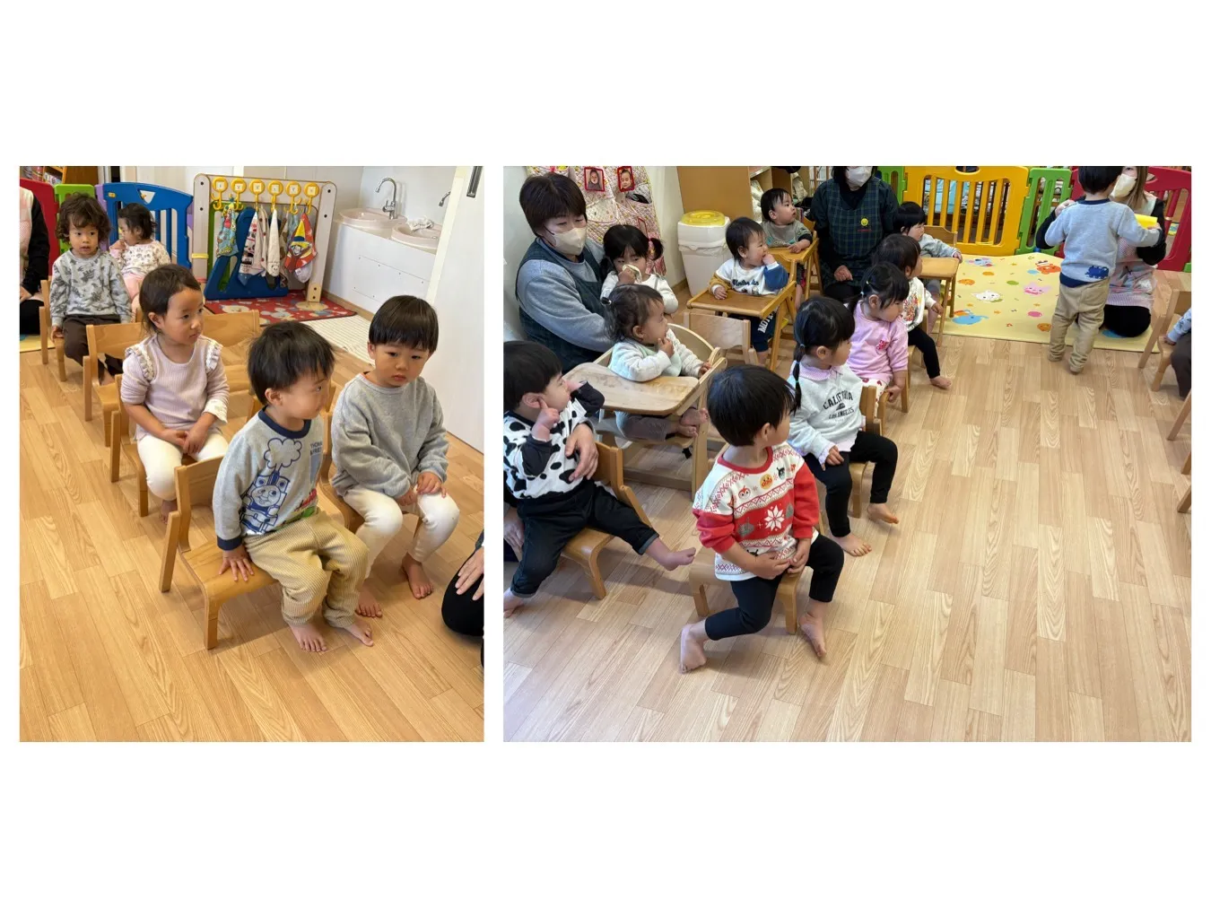 修了式の練習/オペレッタ遊び（りんご組）、広場遊び（いちご組）